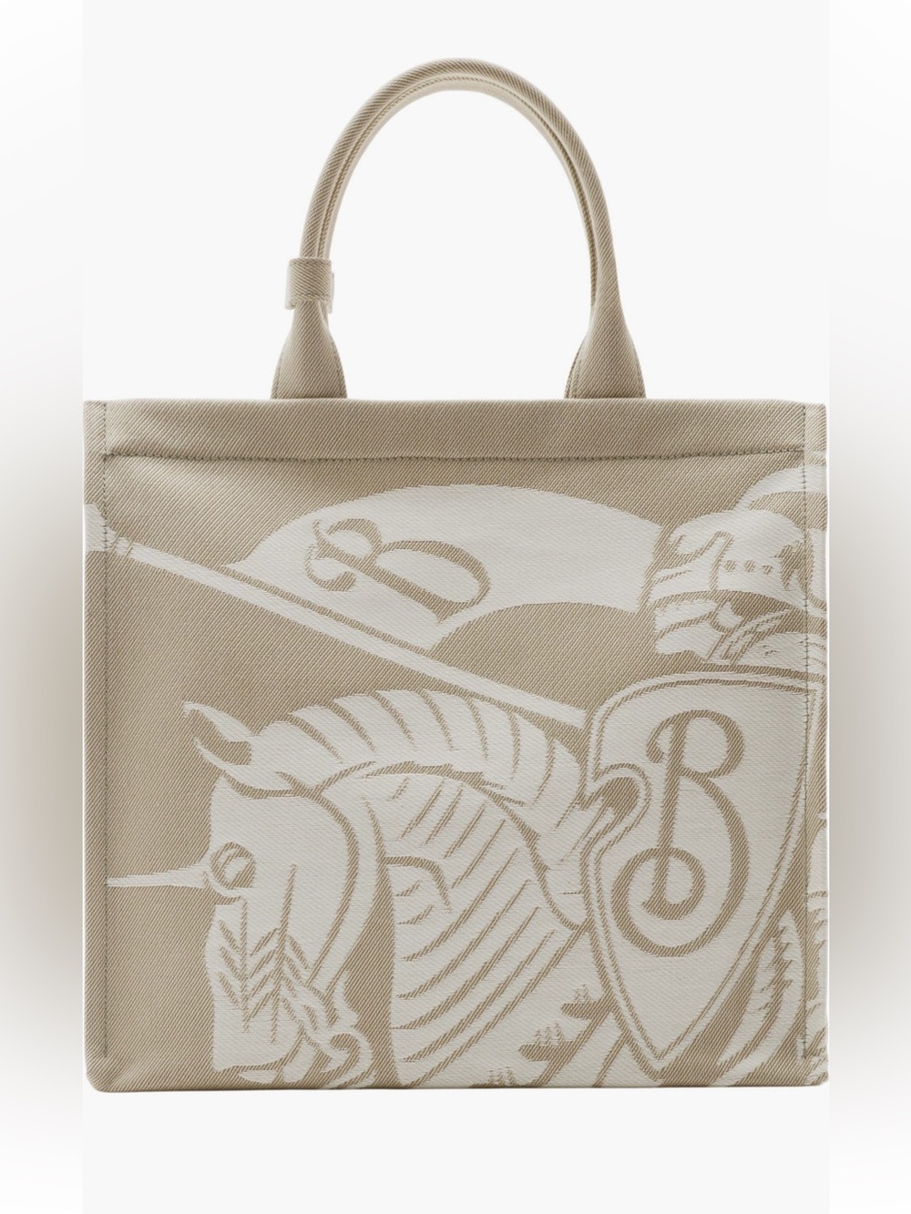 RARE BURBERRY small Equestrian Knight tote bag with tags, duster, and box